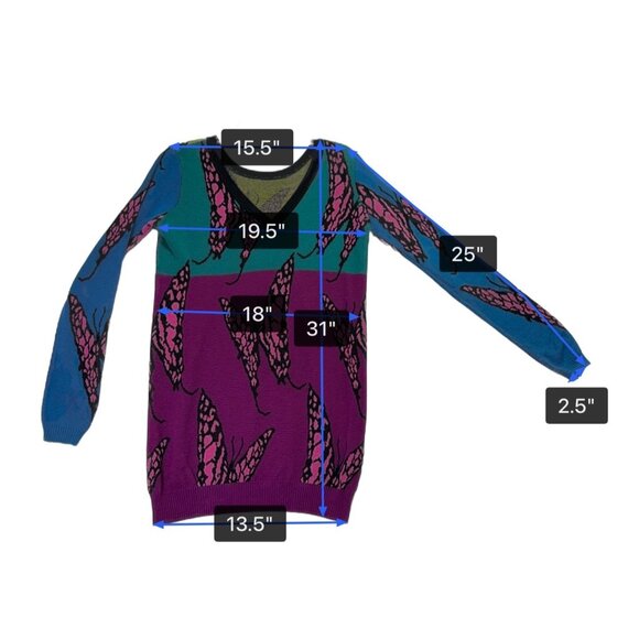 Betsey Johnson Womens Multicolor Butterfly Print V-Neck Sweater Dress Sz M - Picture 10 of 10
